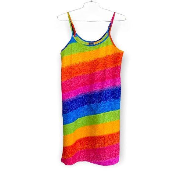 Vintage 90s Popular Sports Rainbow Slip Mini Dress Size XL - Picture 1 of 3